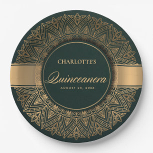 ASSIETTES EN CARTON LUXE OR CLASSIQUE ORNATE MANDALA QUINCEANERA