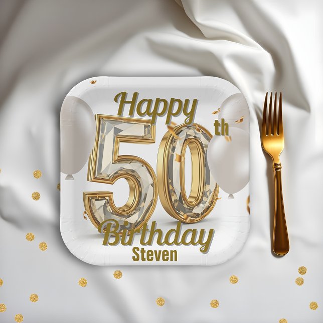 Assiettes En Carton Luxueuse élégance dorée chatoyante 50e anniversair (Créateur téléchargé)