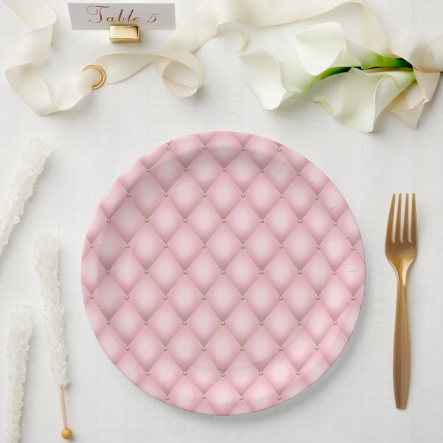 Assiettes En Carton Luxueux Motif en diamant verni rose (Mariage)