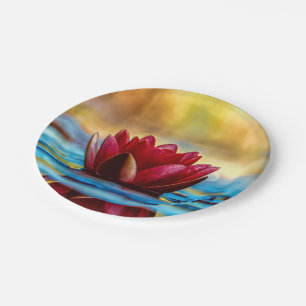 Assiettes En Carton Lys d'eau rouge Lotus
