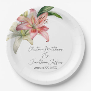 Assiettes En Carton Lys romantiques roses et blancs