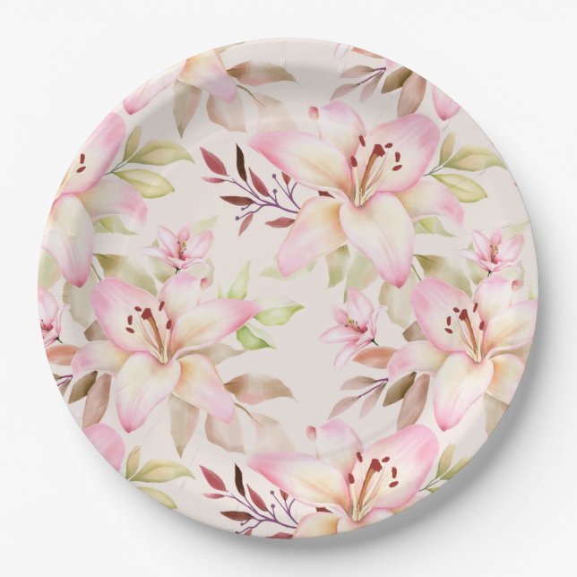 Assiettes En Carton Lys roses (Devant)