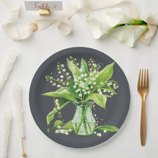 Assiettes En Carton Lys vert gris foncé de la vallée Douche (Mariage)