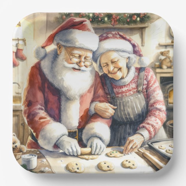 Assiettes En Carton M. et Mme Claus Baking Cookies Custom Christmas (Recto)