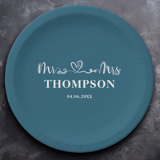 Assiettes En Carton M. et Mme Elegant Simple | Bleu canoë (Créateur téléchargé)