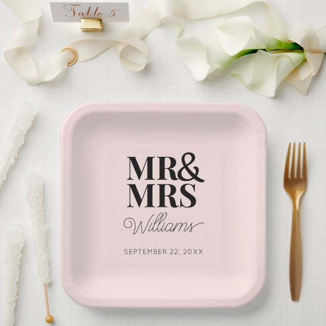 Assiettes En Carton M. & Mme Minimal Simple Moderne jetable (Mariage)