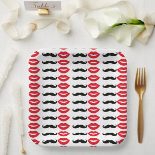 Assiettes En Carton M. & Mme Mustache & Lèvres Plaques en papier