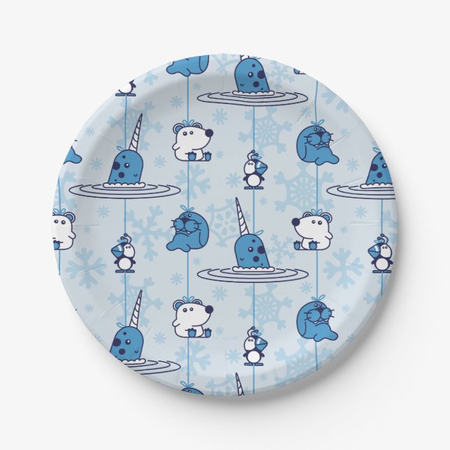 Assiettes En Carton M. Narwhal Blue Snowflake Motif (Devant)