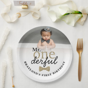 Assiettes En Carton M. Onederful Anniversaire Or