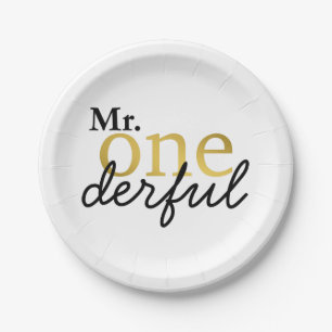 Assiettes En Carton M. Onederful Black and Gold Party Plaques