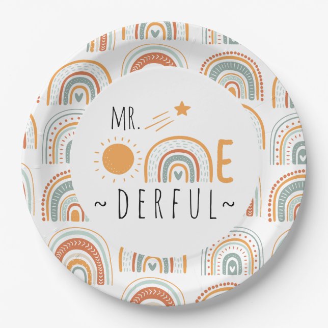 Assiettes En Carton M. Onederful Boho Arc-en-ciel Premier anniversaire (Devant)
