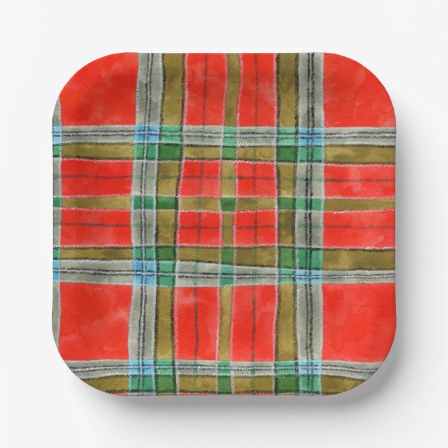 Assiettes En Carton MAC BAIN TARTAN Carré Plaques papier (Recto)