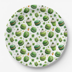 Assiettes En Carton Macaron et trèfle aquarelle de la Saint-Patrick 