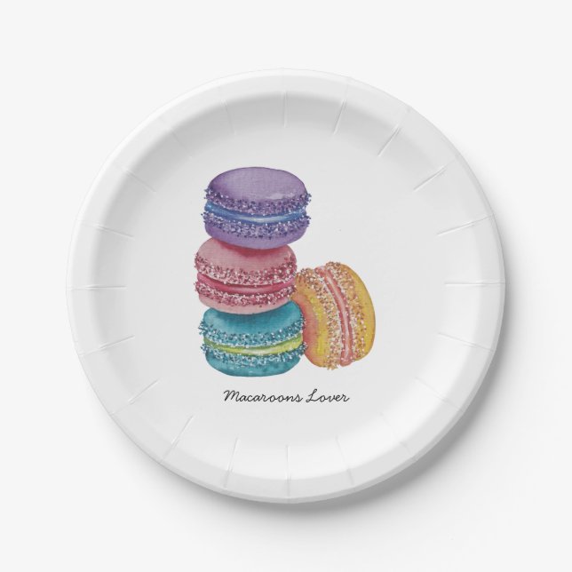 Assiettes En Carton Macarons Arc-En-Ciel Mignons En Plaque Papier Aqua (Devant)