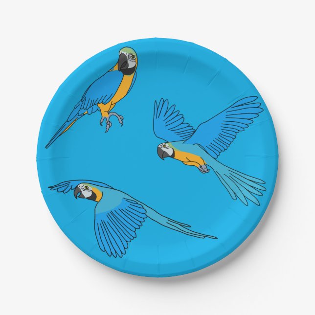 Assiettes En Carton Macaw bleu jaune (Devant)