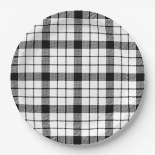 Assiettes En Carton MacFarlane tartan noir blanc plaid