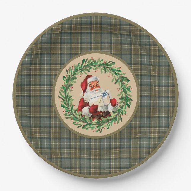 Assiettes En Carton MacKellar Clan Tartan et Père Noël Wreath (Devant)