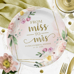 Assiettes En Carton Mademoiselle à Madame Blush Floral Géométrique Ent