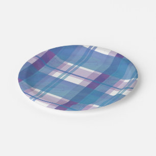Assiettes En Carton Madras Plaid Blue et Purple