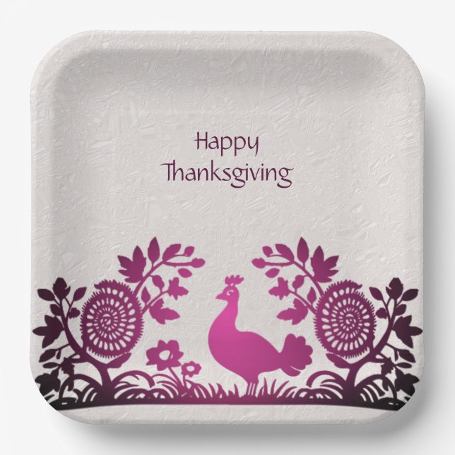 Assiettes En Carton Magenta Thanksgiving Turquie Plaque de papier flor (Recto)