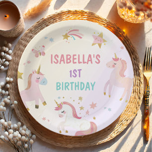 Assiettes En Carton Magic Pastel Unicorn Rainbow Birthday Party