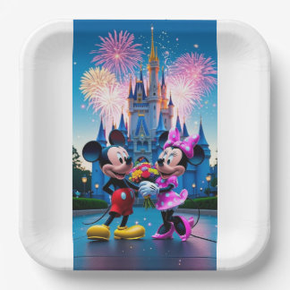 Assiettes En Carton Magical Castle Mickey and Minnie Mouse Party Paper