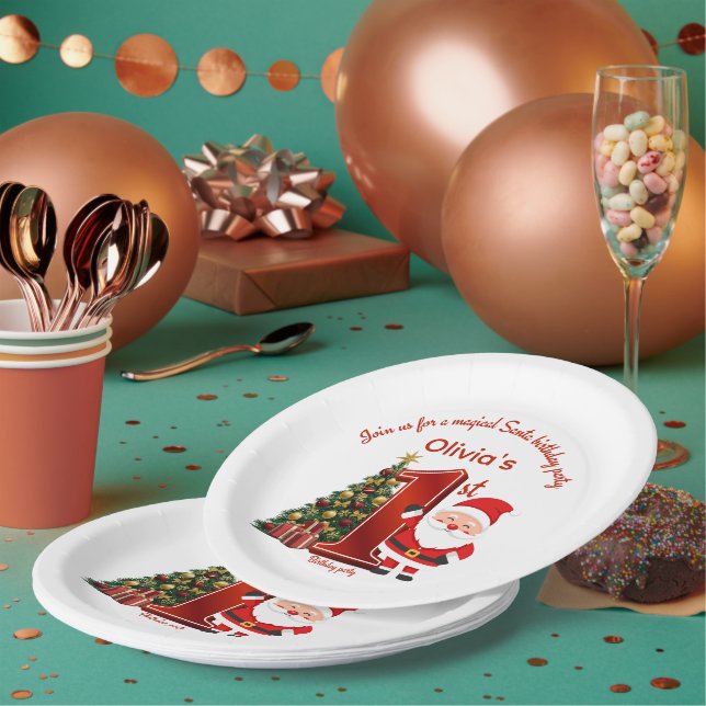 Assiettes En Carton Magical Santa Birthday Design for Kids (Multi)