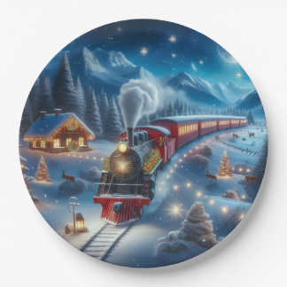 Assiettes En Carton Magical Snowy Christmas Train Winter Scene