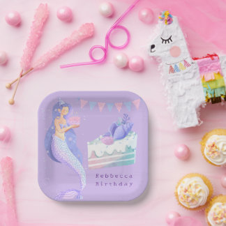 Assiettes En Carton Magical Watercolor Mermaid Birthday Paper Plates