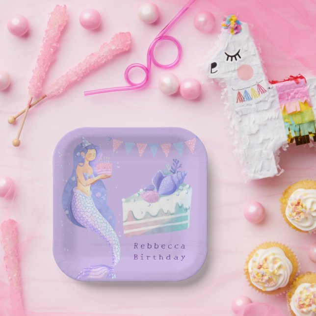 Assiettes En Carton Magical Watercolor Mermaid Birthday Paper Plates (Fête)