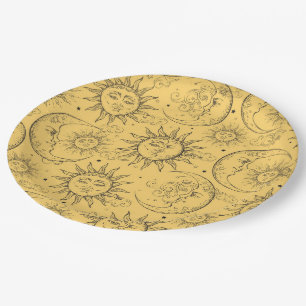 Assiettes En Carton Magie Jaune Vintage étoile de soleil céleste