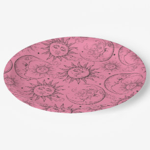 Assiettes En Carton Magie Rose Vintage Céleste Soleil Lune Étoiles