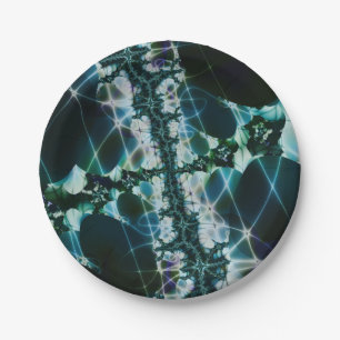Assiettes En Carton Magique   Art fractal bleu et vert