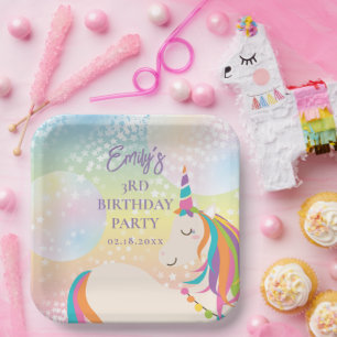 Assiettes En Carton Magique Rainbow Unicorn Fille fête d'anniversaire