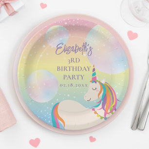 Assiettes En Carton Magique Rainbow Unicorn Fille fête d'anniversaire