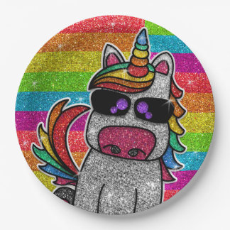 Assiettes En Carton Magique Rainbow Unicorn Parties scintillant Whimsi