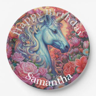 Assiettes En Carton Magique Unicorn Joyeux anniversaire