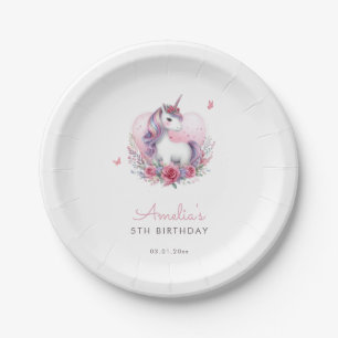 Assiettes En Carton Magique Unicorn Papillons rose Élégant