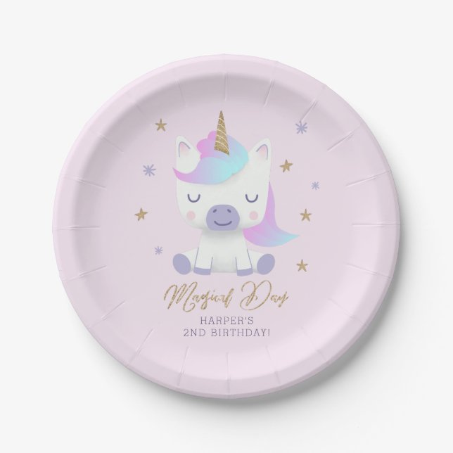 Assiettes En Carton Magique Unicorn thème fête d'anniversaire (Devant)
