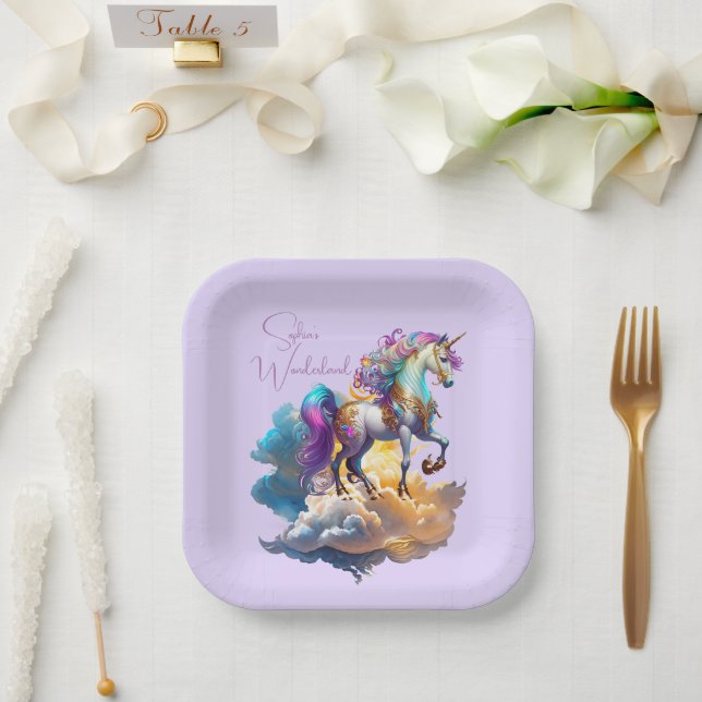 Assiettes En Carton Magique Unicorne Imaginaire nuages romance anniver (Mariage)