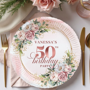 Assiettes En Carton Magnifiques Pivoines Blanches et Or Rose pour une