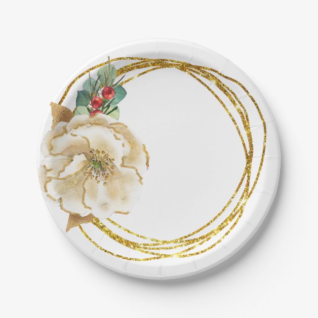 Assiettes En Carton Magnolia d'hiver avec couronne de Parties scintill (Devant)