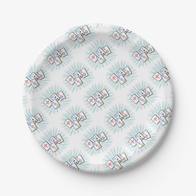 Assiettes En Carton Mahjong Tiles bleu (Devant)