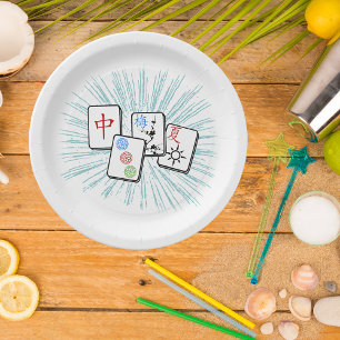 Assiettes En Carton Mahjong Tiles Bleu II