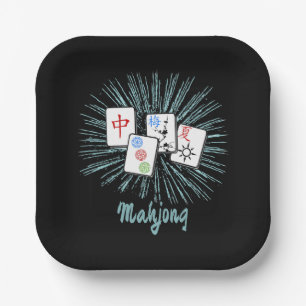 Assiettes En Carton Mahjong Tiles Blue Starburst Custom