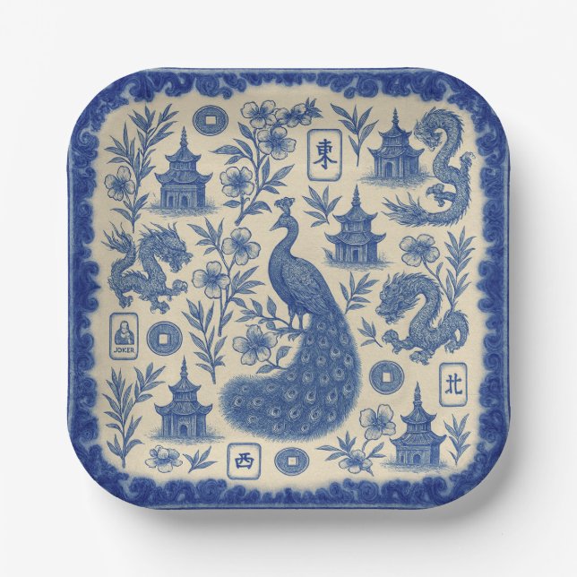 Assiettes En Carton Mahjong Toile Paper Plates (Recto)