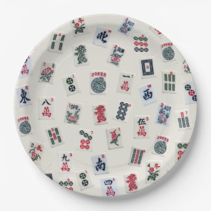 Assiettes En Carton MahJong tuiles sur badge pastel arrière - plan
