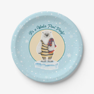 Assiettes En Carton Maillot de bain Ours Polaire Fête de Piscine d'Hiv
