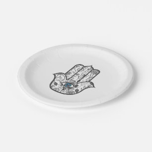 Assiettes En Carton Main florale tirée par la main simple de Hamsa