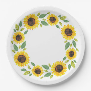 Assiettes En Carton Main Painted Watercolor Sunflower